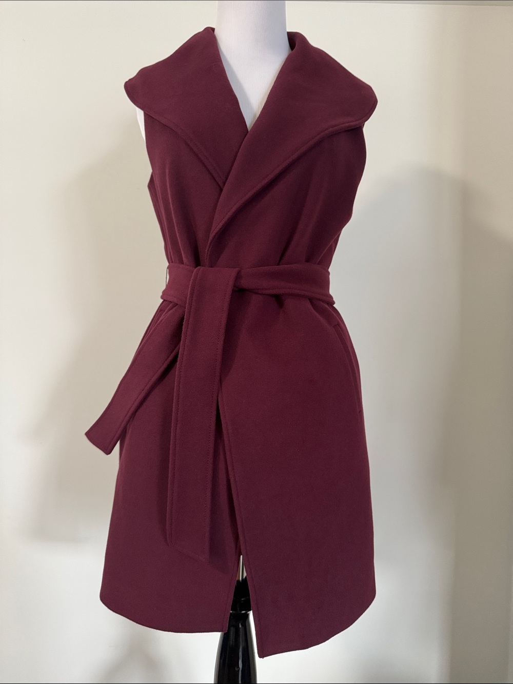 Sleeveless Belted Wrap Vest in Deep Burgundy
